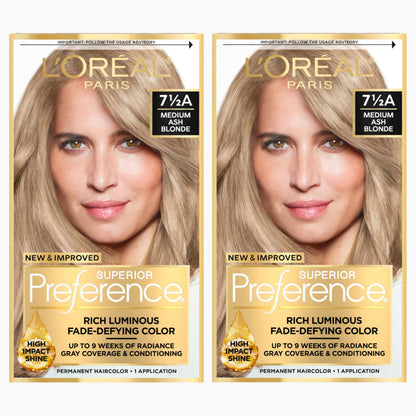 L'Oreal Paris Superior Preference Luminous Fade-Defying Permanent Hair Color, Hair Dye For Up to 9 Weeks of Radiance, Medium Brown 5, 1 Hair Dye Kit