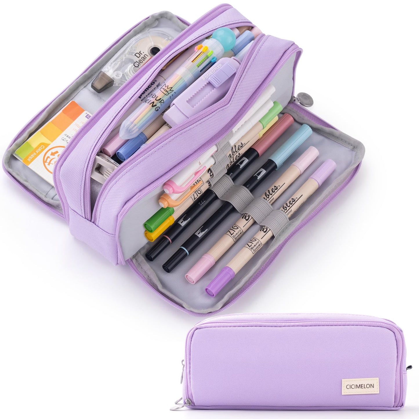 CICIMELON Large Capacity Pencil Case 3 Compartment Pouch Pen Bag for School Teen Girl Boy Men Women (Pink)