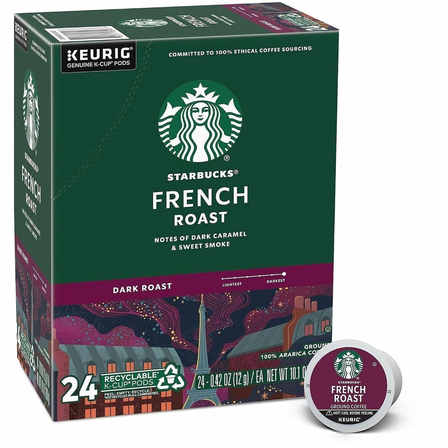 Starbucks K-Cup Coffee Pods, Dark Roast Hot or Iced Coffee, French Roast, 96 Keurig Pods