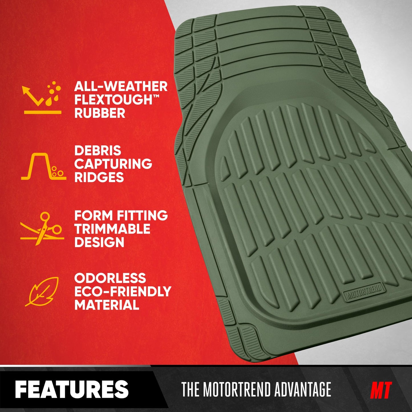 Motor Trend -2 Piece Front Car Floor Mats- Black FlexTough Contour Liners-Deep Dish Heavy Duty Rubber Floor Mats for Car SUV Truck & Van-All Weather Protection, Universal Trim to Fit