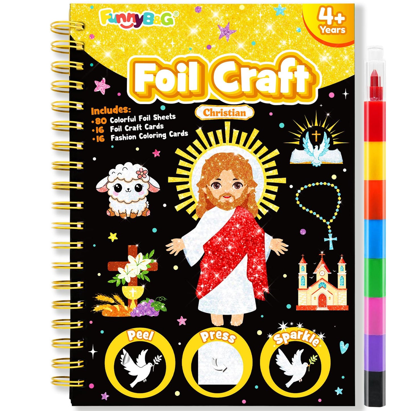 FUNNYB&G Foil Art Craft Kit for Kids, Sparkly Birthday Gift Toy for Boys