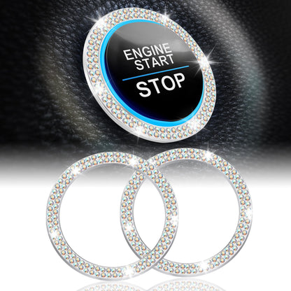 LivTee 2 PCS Crystal Double Rhinestone Car Engine Start Stop Decoration Ring, Bling Car Interior Accessories for Women, Push to Start Button Cover Sticker, Automotive Decals, Light Green