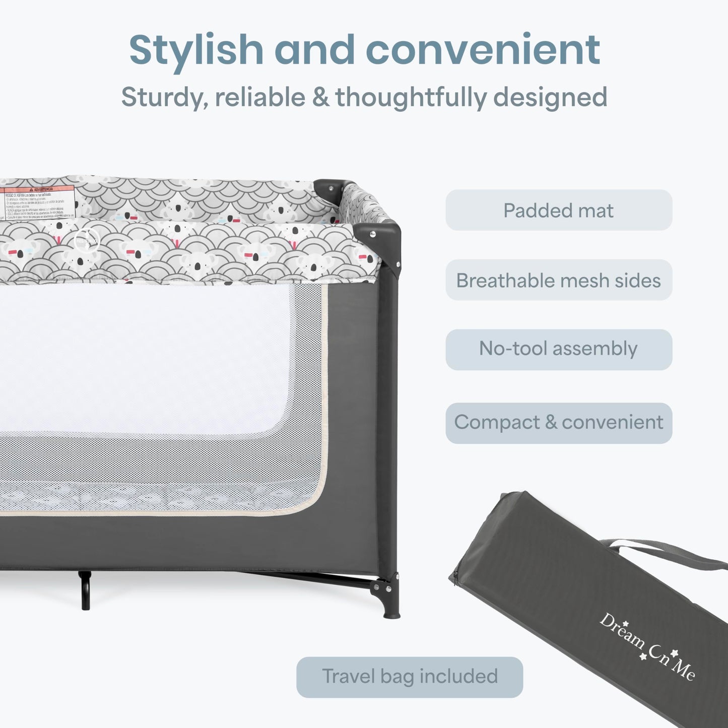 Dream On Me Zodiak Portable Playard, Compact for Travel, Carry Bag, Gray & Pink