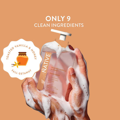Native Liquid Hand Soap, Toasted Vanilla & Honey Scent, Non-Drying Formula for Soft, Smooth Hands, Made with Plant-Based Cleansers, Sulfate & Paraben Free, 13 oz Bottle
