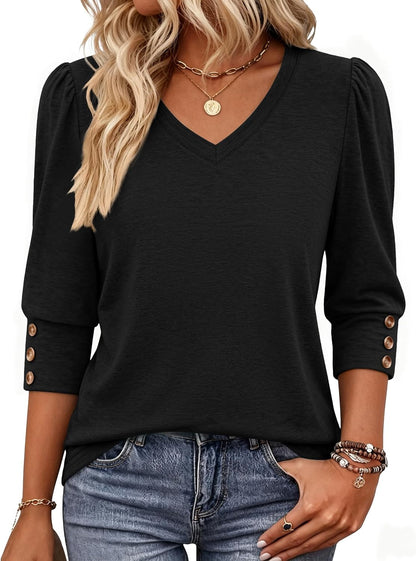 Zeagoo Womens 3/4 Sleeve V Neck T Shirts Dressy Casual Tops