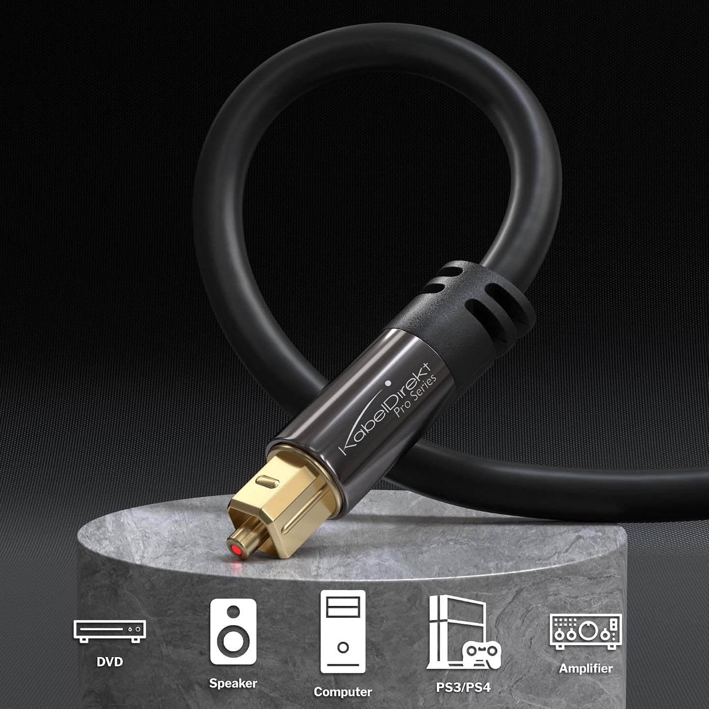 KabelDirekt TOSLINK – Optical Audio Cable – 1.5ft – Soundbar