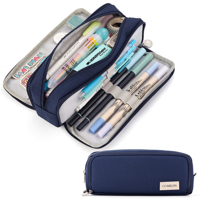 CICIMELON Large Capacity Pencil Case 3 Compartment Pouch Pen Bag for School Teen Girl Boy Men Women (Pink)
