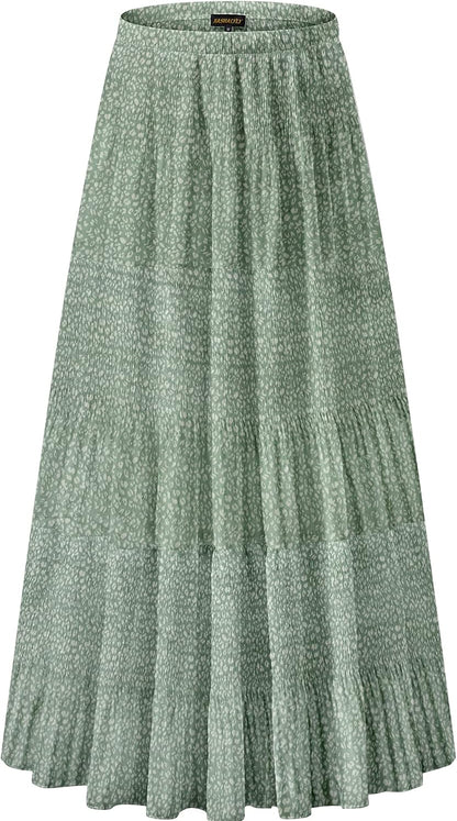 NASHALYLY Women's Chiffon Elastic High Waist Pleated A-Line Maxi Skirts