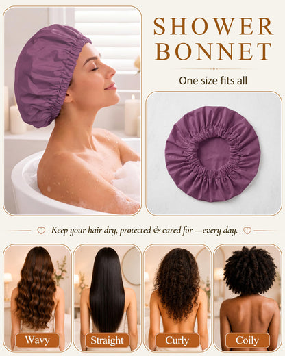Edoneery Shower Caps for Women Reusable Waterproof, Shower Hair Cap