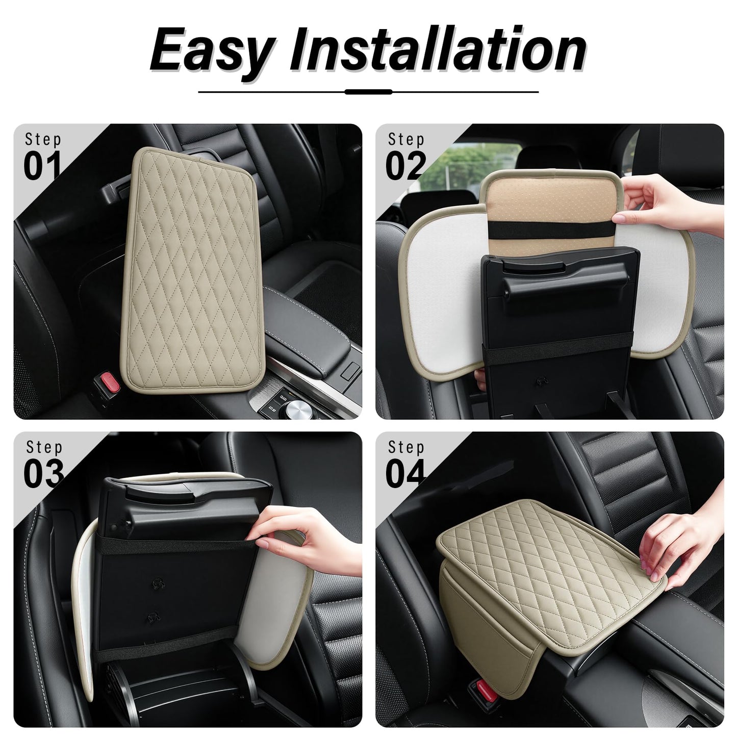 Amiss Car Center Console Cover, Upgraded Leather Car Armrest Cushion with 2 Storage Pockets, Universal Waterproof Cushion Pad, Non-Slip Car Interior Accessories, Fits Most Sedans SUVs Trucks (Black)