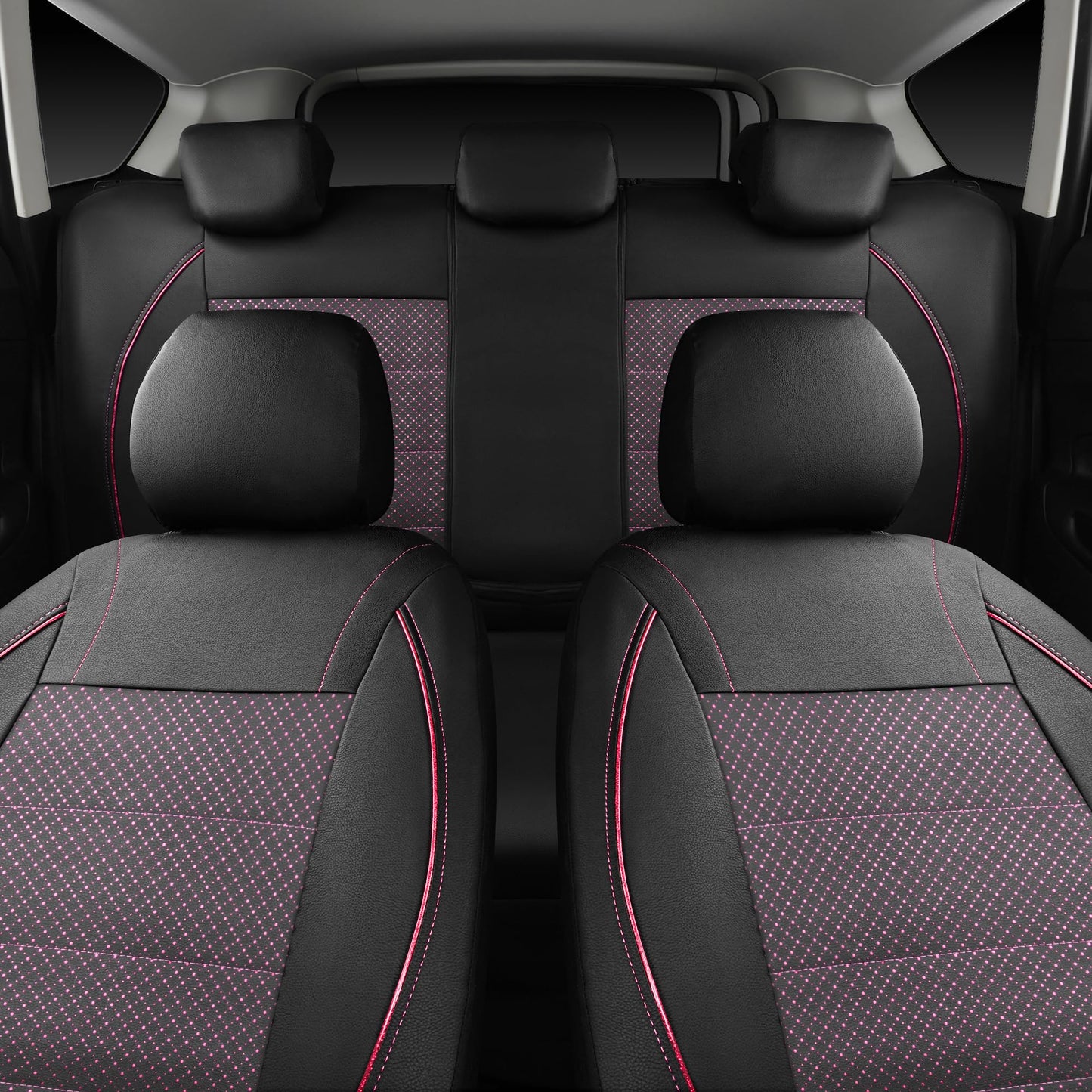 CAR PASS Universal FIT Piping Leather Car Seat Cover, for suvs,Van,Trucks,Airbag Compatible,Inside Zipper Design and Reserved Opening Holes (Full Set, Black and Red)