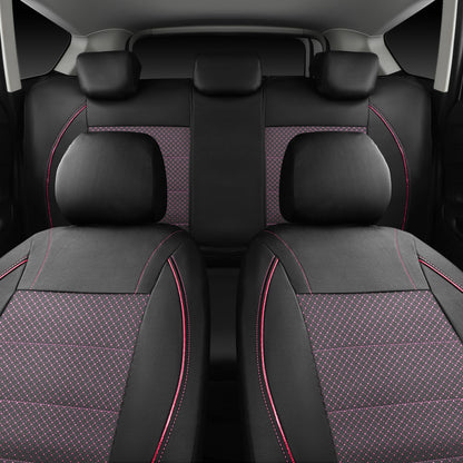 CAR PASS Universal FIT Piping Leather Car Seat Cover, for suvs,Van,Trucks,Airbag Compatible,Inside Zipper Design and Reserved Opening Holes (Full Set, Black and Red)