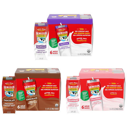Horizon Organic Shelf Stable Whole Milk Boxes, Pack of 18-8g Protein per Serving