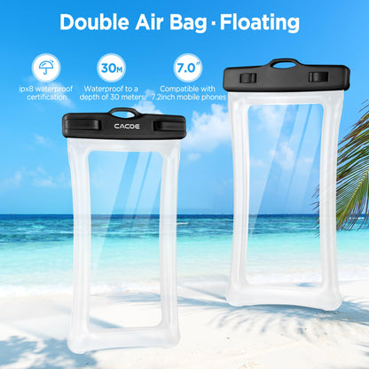 CACOE Floatable Waterproof Phone Pouch 2 Pack Up to 7.0",White+Blue