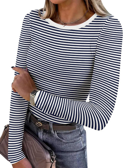 ANRABESS Women Long Sleeve Shirts Ribbed Fitted Tops