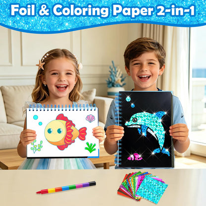 FUNNYB&G Foil Art Craft Kit for Kids, Sparkly Birthday Gift Toy for Boys