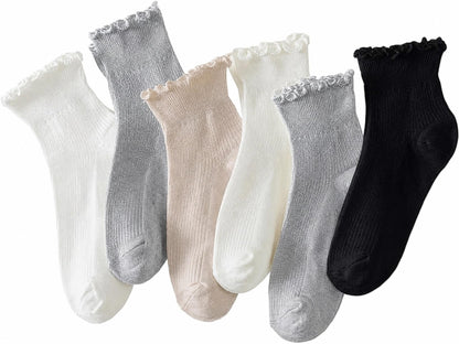 Hstyle 6 Pairs of Ruffle Socks Women, Cute Ruffle Ankle Socks