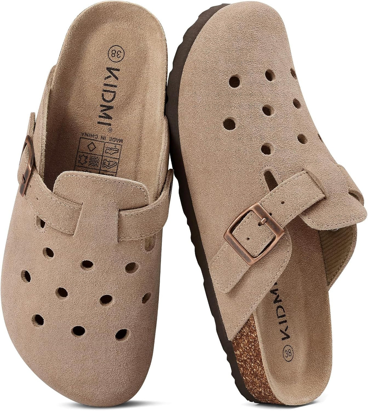 KIDMI Genuine Suede Clogs for Women Men Cork Footbed Mules Potato Shoes