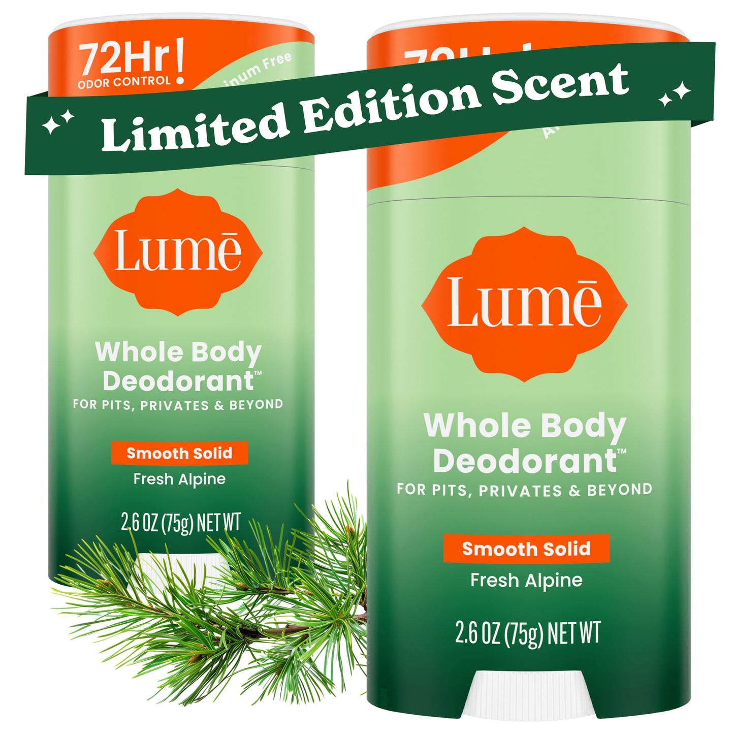 Lume Whole Body Deodorant - Solid Stick - 2.6 oz, 2 pk (Soft Powder)