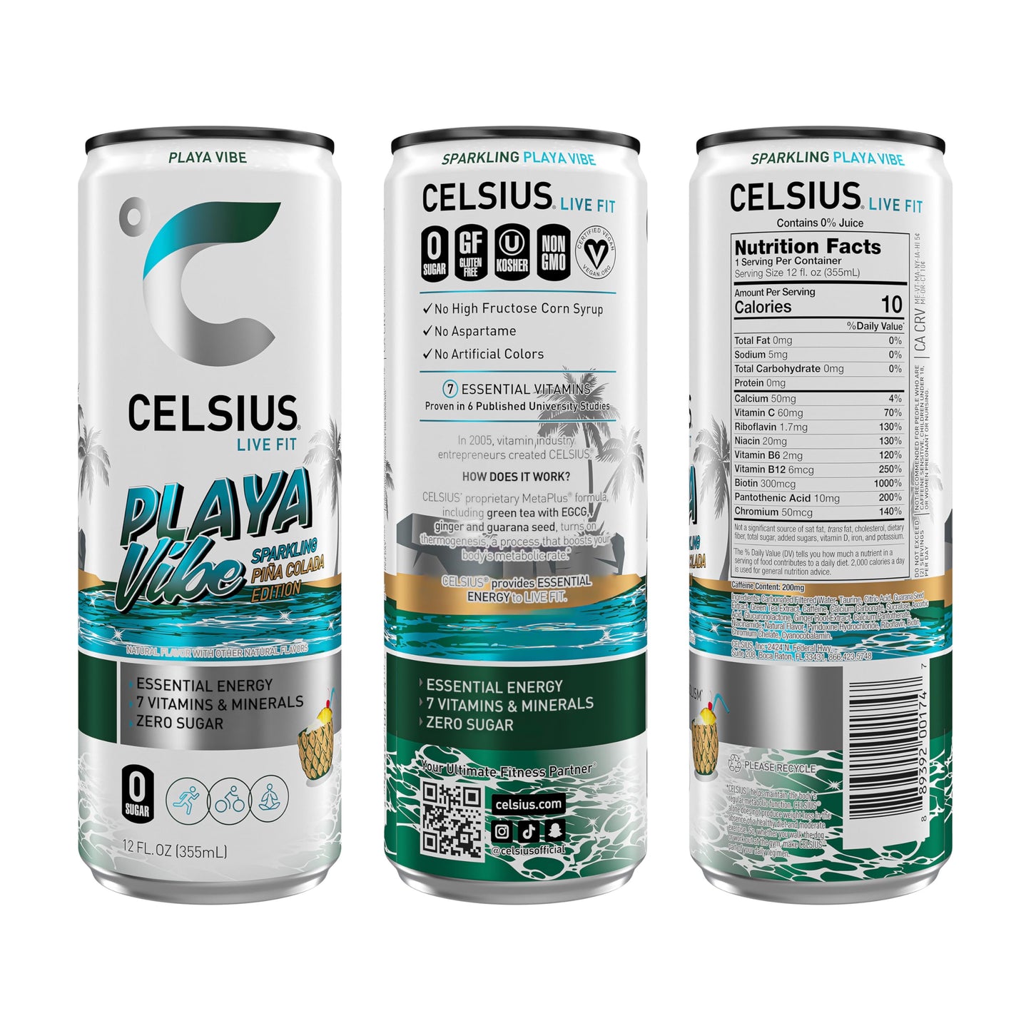 CELSIUS Sparkling Tropical Vibe, Functional Essential Energy Drink 12 Fl Oz (Pack of 12)