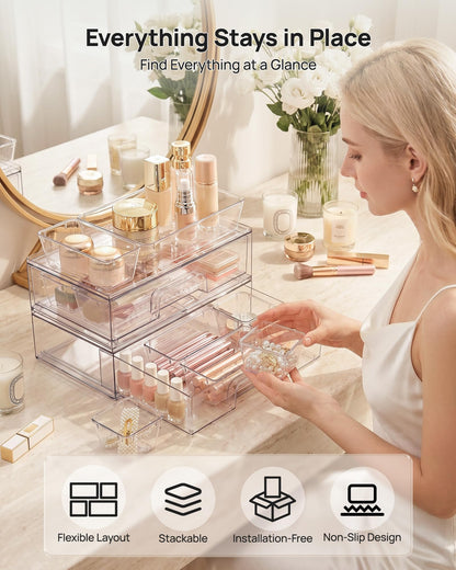 Vtopmart 2 Pack Small Clear Stackable Storage Drawers for Desk, Countertop