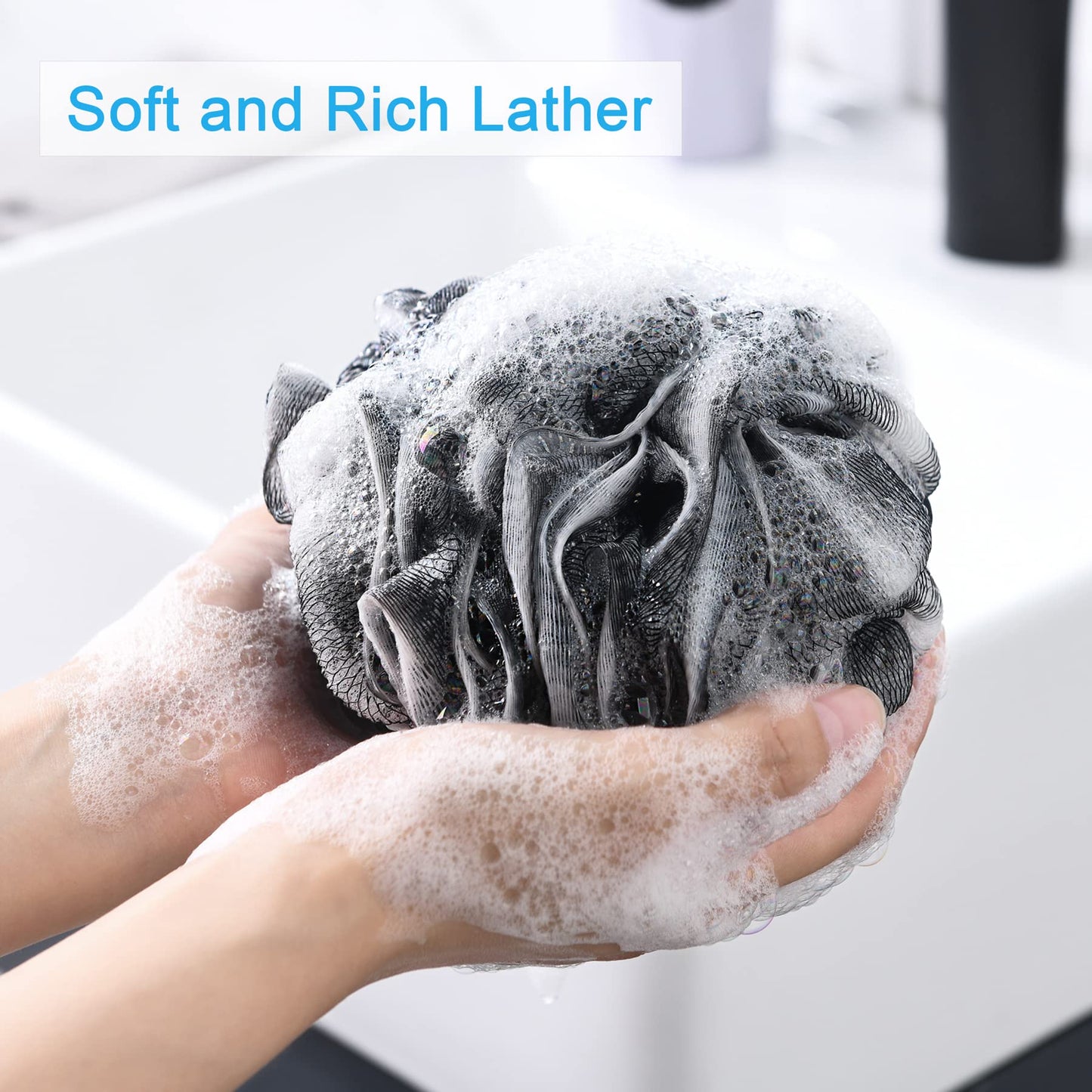 AmazerBath Loofah Sponge 75g/Piece, Loofah for Men Body Scrubber - Bath Sponge Loofa Set of 4 Black (Large)