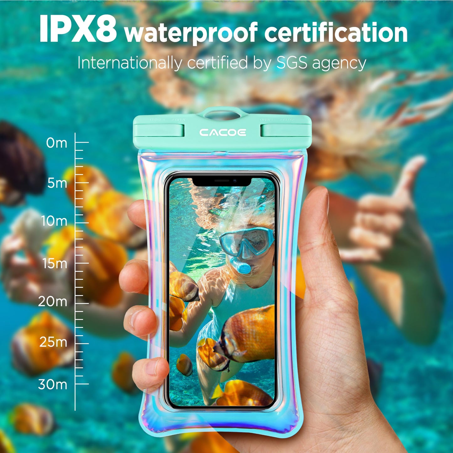 CACOE Floatable Waterproof Phone Pouch 2 Pack Up to 7.0",White+Blue