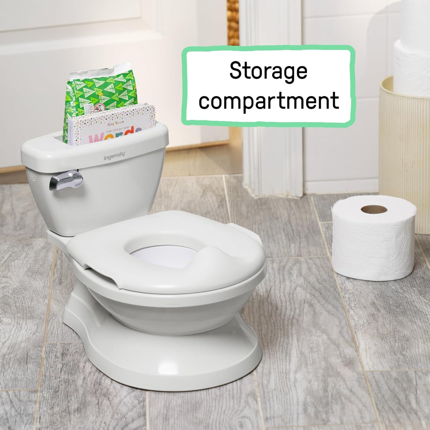 Ingenuity My Size Potty Pro 2-in-1 Potty Training Toilet, Floor Potty with Removable Potty Seat for Standard Toilets, Realistic Flushing Sound, for Toddlers Ages 18+ Months, Up to 50 lb