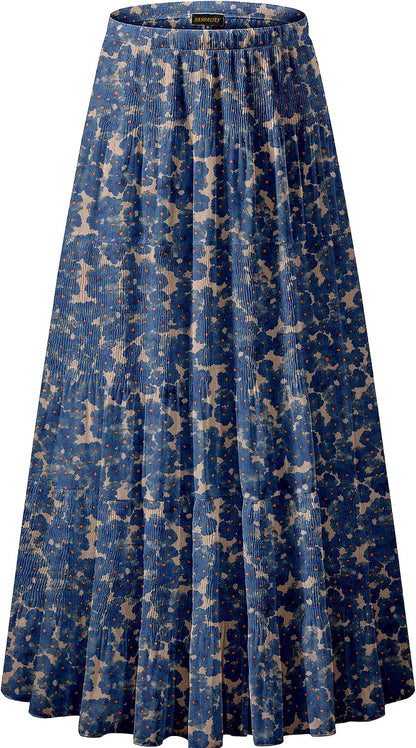 NASHALYLY Women's Chiffon Elastic High Waist Pleated A-Line Maxi Skirts