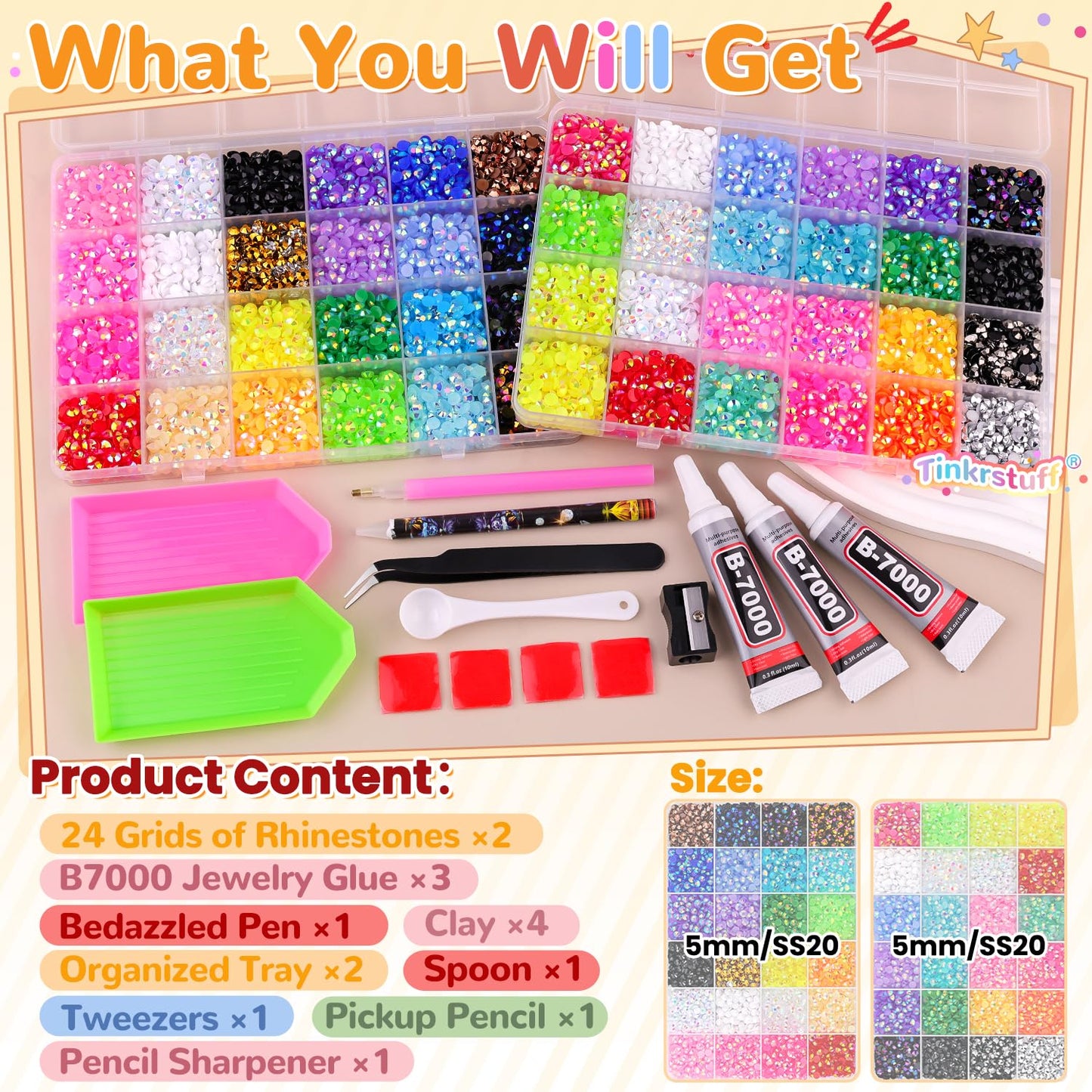 Rainbow Flatback Rhinestones for Crafting and 3PCS B7000 Glue (Set 1), 2 Boxes of 4500 PCS Resin Rhinestones Gems Charms for Bedazzling DIY Crafts Tumblers Shoes Fabric Clothing Nail Art