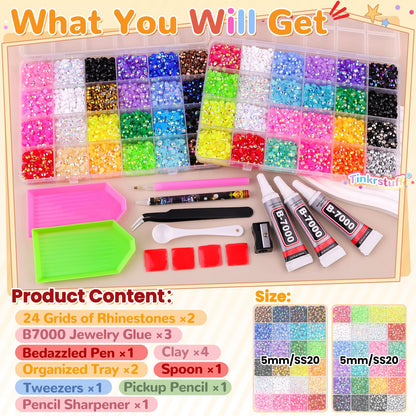 Rainbow Flatback Rhinestones for Crafting and 3PCS B7000 Glue (Set 1), 2 Boxes of 4500 PCS Resin Rhinestones Gems Charms for Bedazzling DIY Crafts Tumblers Shoes Fabric Clothing Nail Art