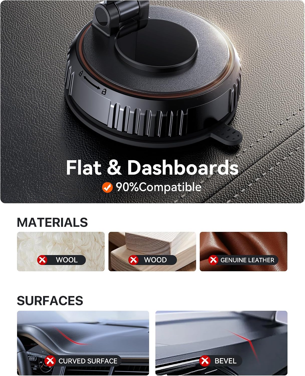 Miracase for MagSafe Car Mount[3800gf Strong Magnet & 90+LBS Suction Base]Magnetic Phone Holders for Your Car, 360° Adjustable Dashboard &Windshield Mount with Adhesive Suction Cup for All Smartphones