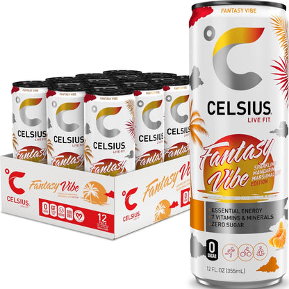 CELSIUS Sparkling Tropical Vibe, Functional Essential Energy Drink 12 Fl Oz (Pack of 12)