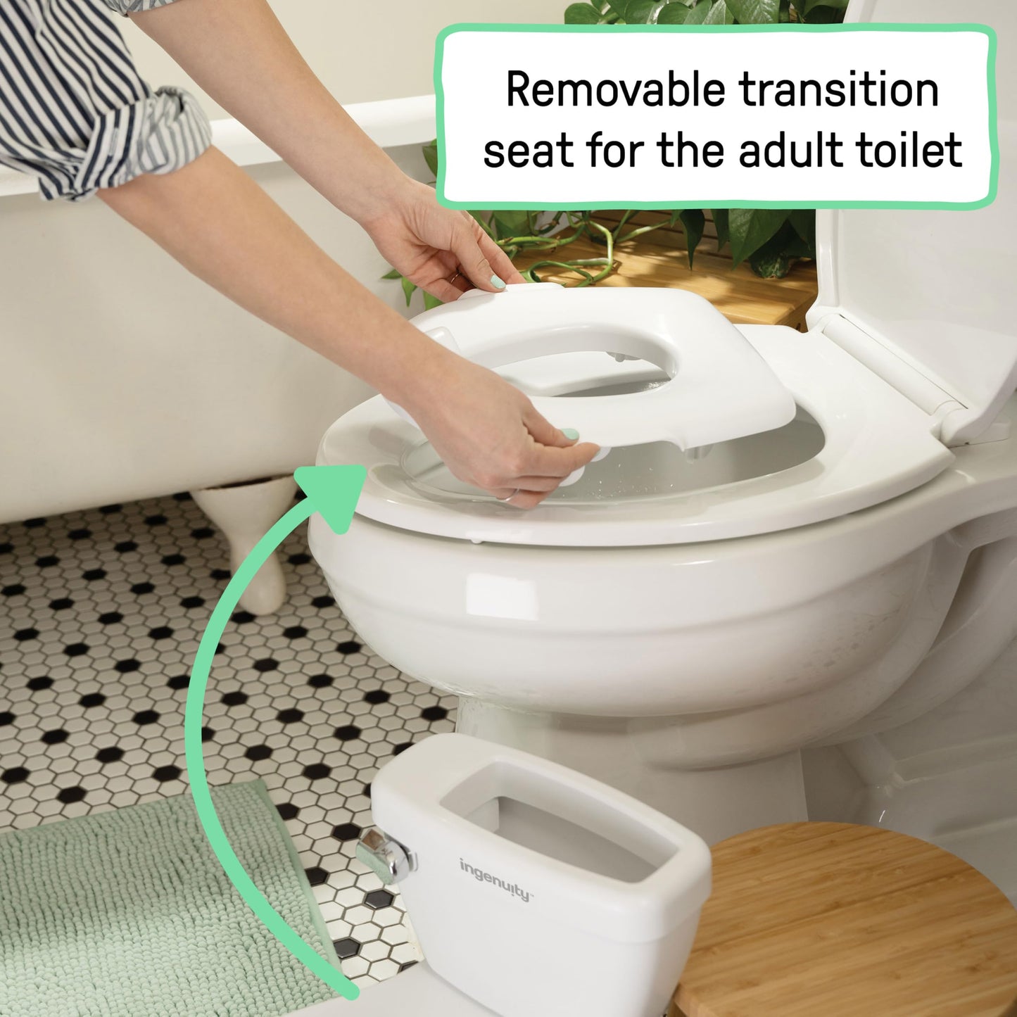 Ingenuity My Size Potty Pro 2-in-1 Potty Training Toilet, Floor Potty with Removable Potty Seat for Standard Toilets, Realistic Flushing Sound, for Toddlers Ages 18+ Months, Up to 50 lb
