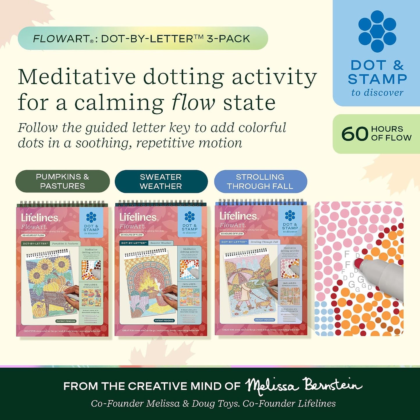Lifelines FlowArt Mini Activity Pads, 3-Pack, Dot-by-Letter Coloring Books