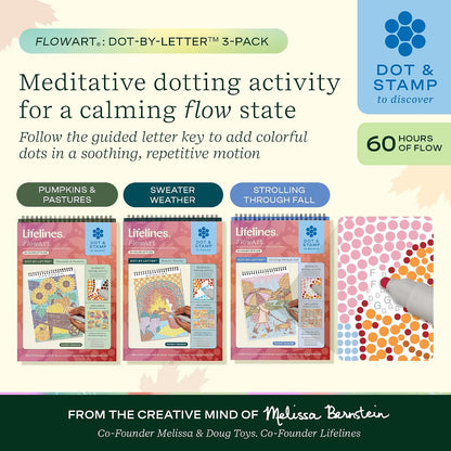 Lifelines FlowArt Mini Activity Pads, 3-Pack, Dot-by-Letter Coloring Books