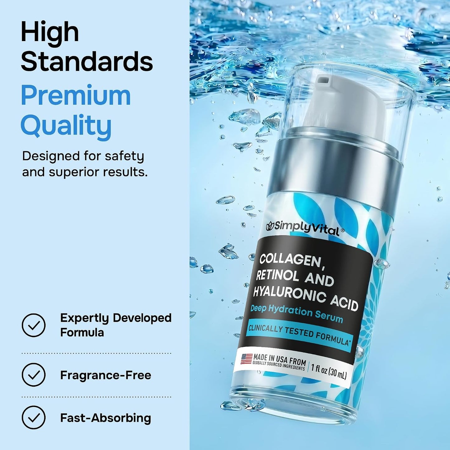 SimplyVital Face Moisturizer Retinol Collagen Hyaluronic Acid Cream 3.4 oz