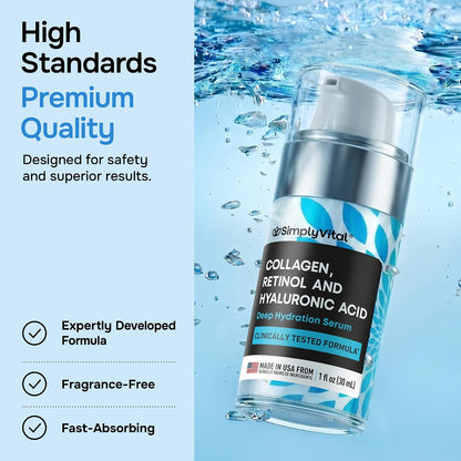 SimplyVital Face Moisturizer Retinol Collagen Hyaluronic Acid Cream 3.4 oz