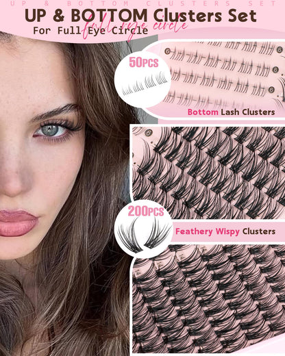 Goddvenus Brown Wispy Eye Lash Clusters Kit Natural Cluster Eyelash Extensions Kit False Eyelash Clusters Fluffy DIY Individual Lash Extensions Kit C Curl