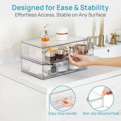 Vtopmart 2 Pack Small Clear Stackable Storage Drawers for Desk, Countertop