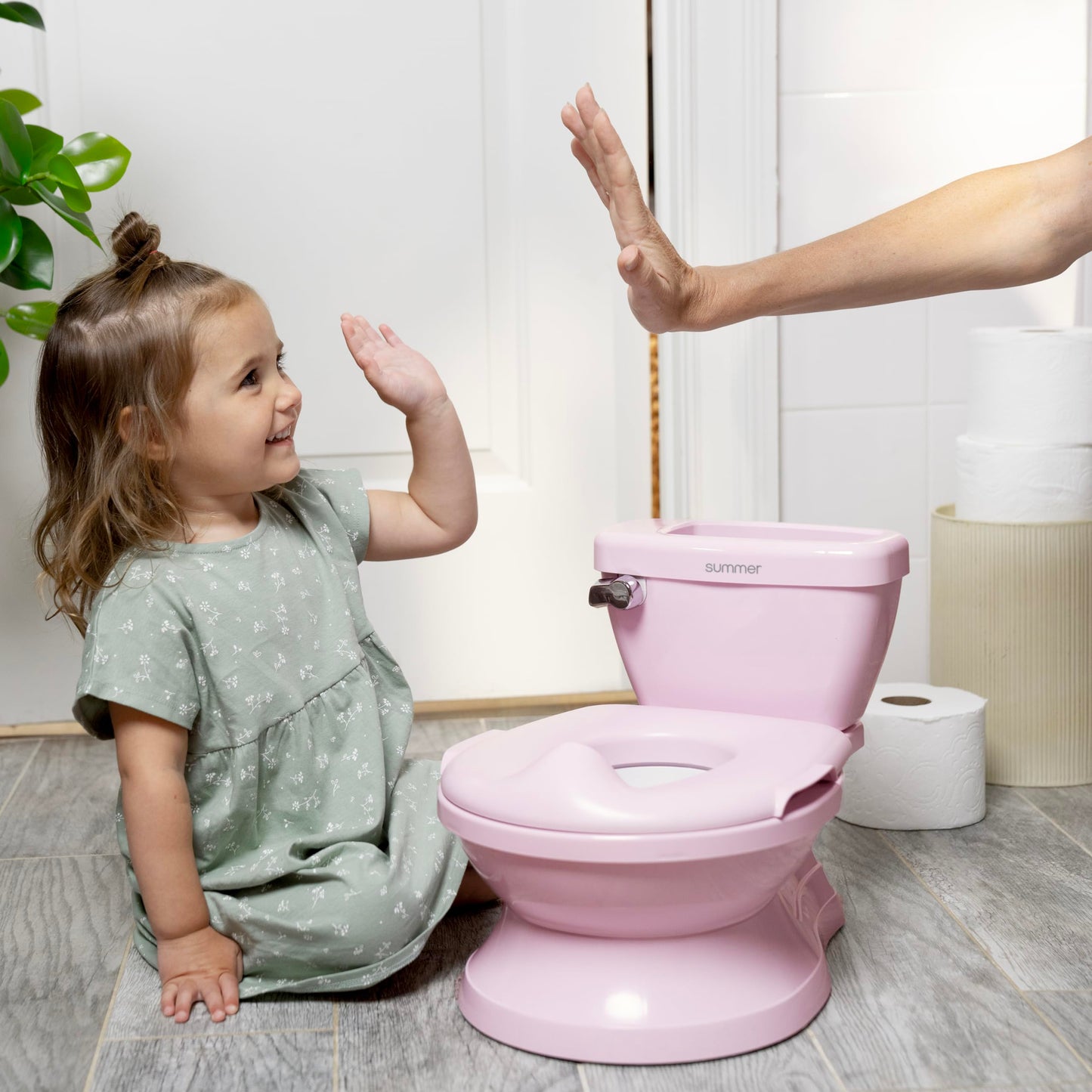 Ingenuity My Size Potty Pro 2-in-1 Potty Training Toilet, Floor Potty with Removable Potty Seat for Standard Toilets, Realistic Flushing Sound, for Toddlers Ages 18+ Months, Up to 50 lb