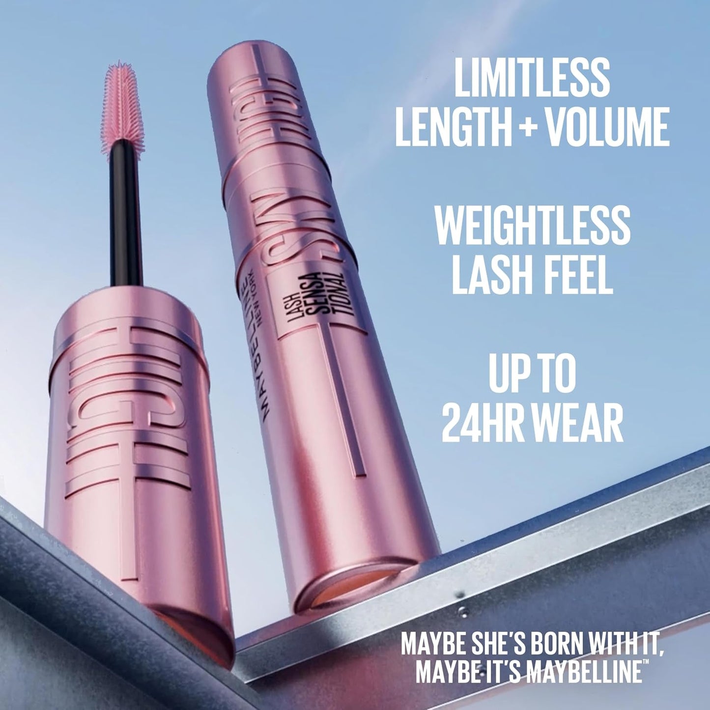 Maybelline Lash Sensational Sky High Washable Mascara Makeup, Volumizing, Lengthening, Defining, Curling, Multiplying, Buildable Formula, Blackest Black, 1 Count