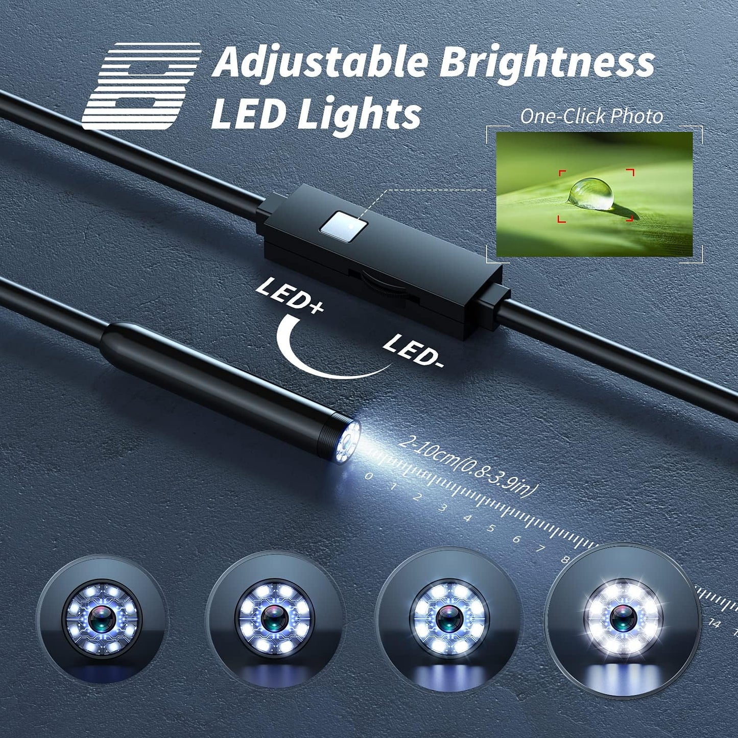 Kinpthy Endoscope Camera with Light,1920P HD Borescope Tools with 8 Adjustable LED Lights, Endoscope with Semi-Rigid Snake Camera, Inspection Borescope for iOS and Android-16.4ft Single Lens