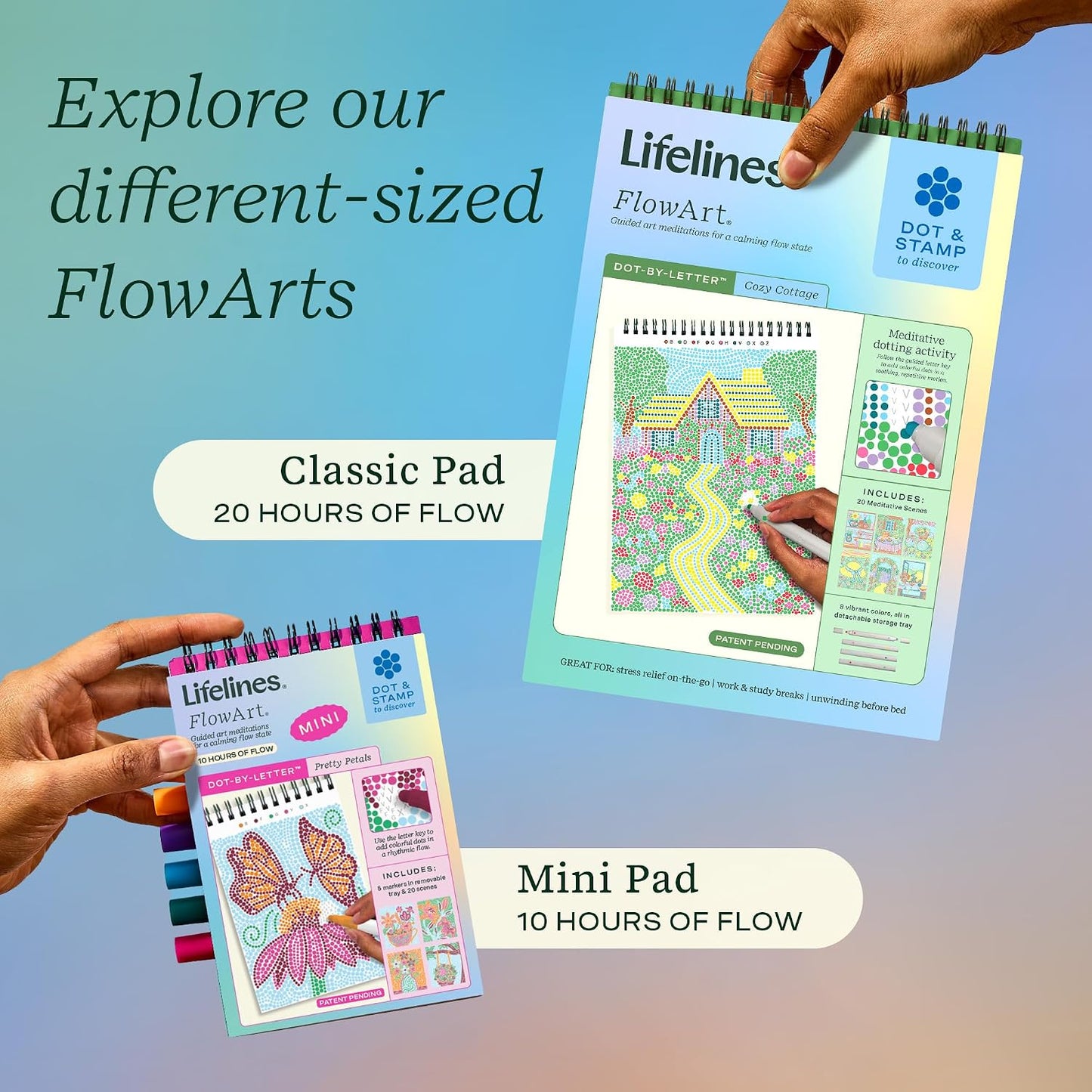 Lifelines FlowArt Mini Activity Pads, 3-Pack, Dot-by-Letter Coloring Books