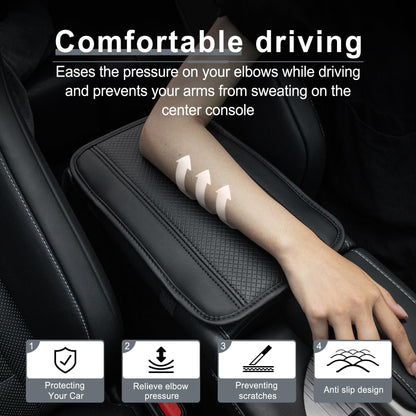 Amiss Car Center Console Cover, Upgraded Leather Car Armrest Cushion with 2 Storage Pockets, Universal Waterproof Cushion Pad, Non-Slip Car Interior Accessories, Fits Most Sedans SUVs Trucks (Black)