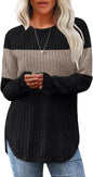 Saloogoe Long Sleeve Shirts for Women 2026 Fall Clothes Tunic Tops Loose Fit Dressy Crewneck Pullover Sweaters Curved Hem