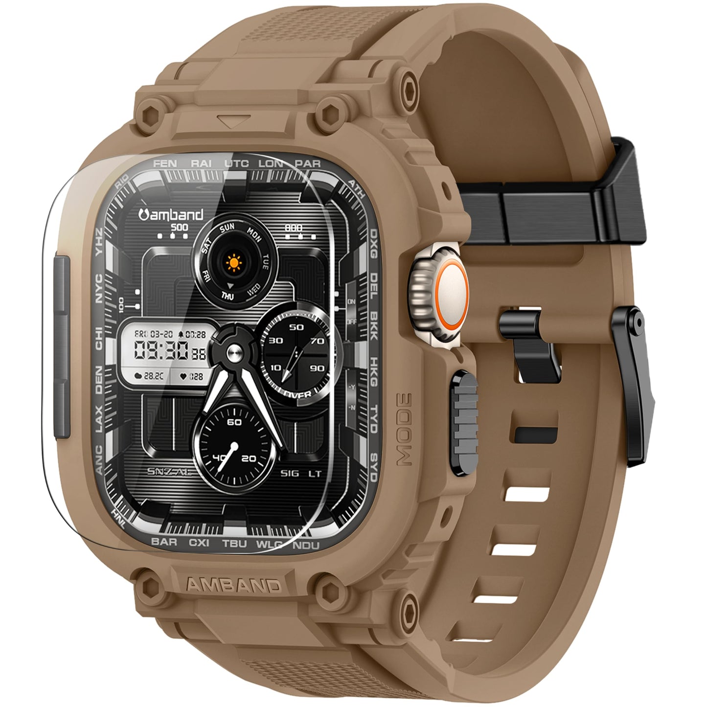 amBand Bands Compatible with Apple Watch 9/8/7/6/5/4 & SE 3/2/1 45mm/44mm Case for Men, M1 Sport Series Rugged Case Protective Cover for iWatch SE3/SE2/6/SE/5/4 44/45 mm Men Black