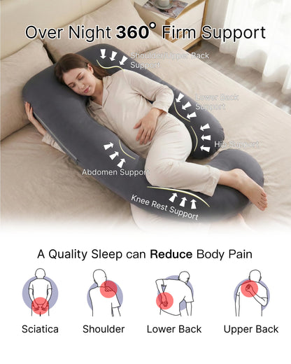 ALLOPERA Pregnancy Pillow, Full Body Maternity Pillow 57 inch, with Removable Washable Cover - Sleep Support for Legs, Back, Neck, Shoulder, HIPS, Belly, Velvet Cover-Grey-Dark Blue