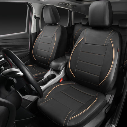 CAR PASS Universal FIT Piping Leather Car Seat Cover, for suvs,Van,Trucks,Airbag Compatible,Inside Zipper Design and Reserved Opening Holes (Full Set, Black and Red)