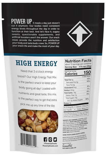 Power Up Trail Mix, Mega Omega Trail Mix, Non-GMO, Vegan, Gluten Free, No Artificial Ingredients, Gourmet Nut, 14 Ounce Bag